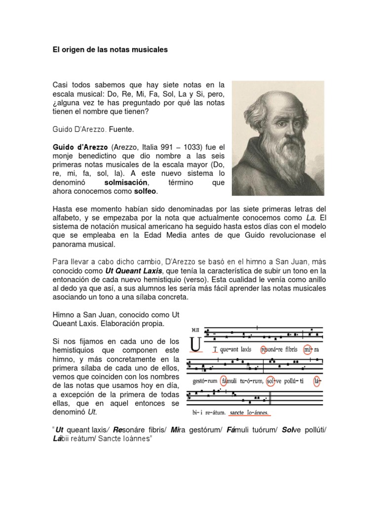 El origen de las notas musicales de Guido D'Arezzo a la notación