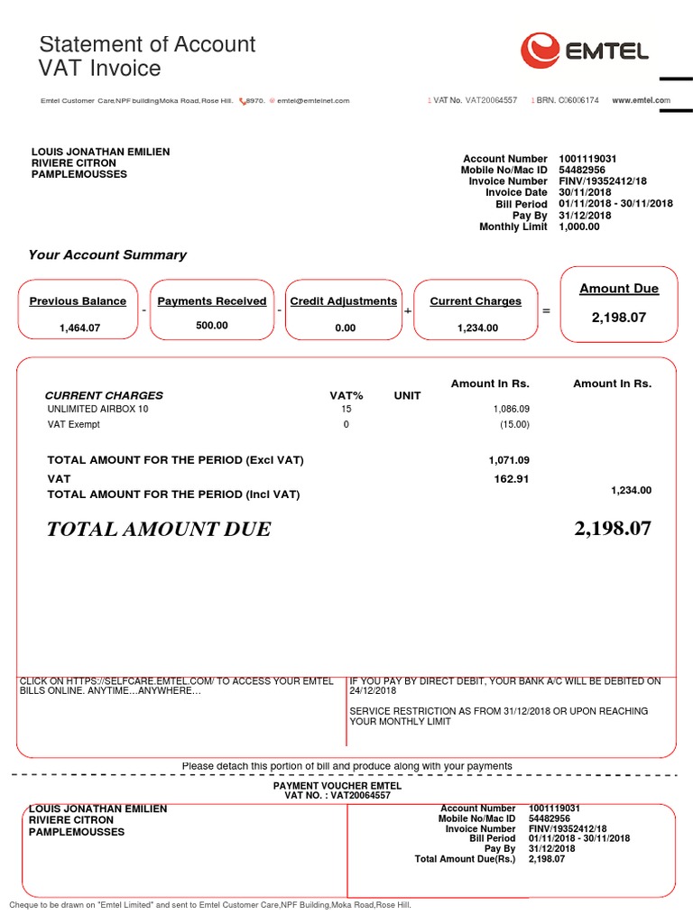Statement of Account VAT Invoice: Total Amount Due | PDF | Invoice ...