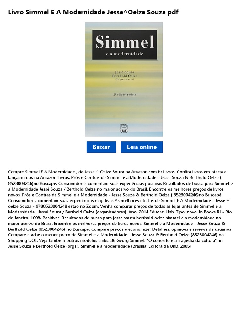 Simmel e a Modernidade: Análise Crítica | PDF | Ciências Sociais