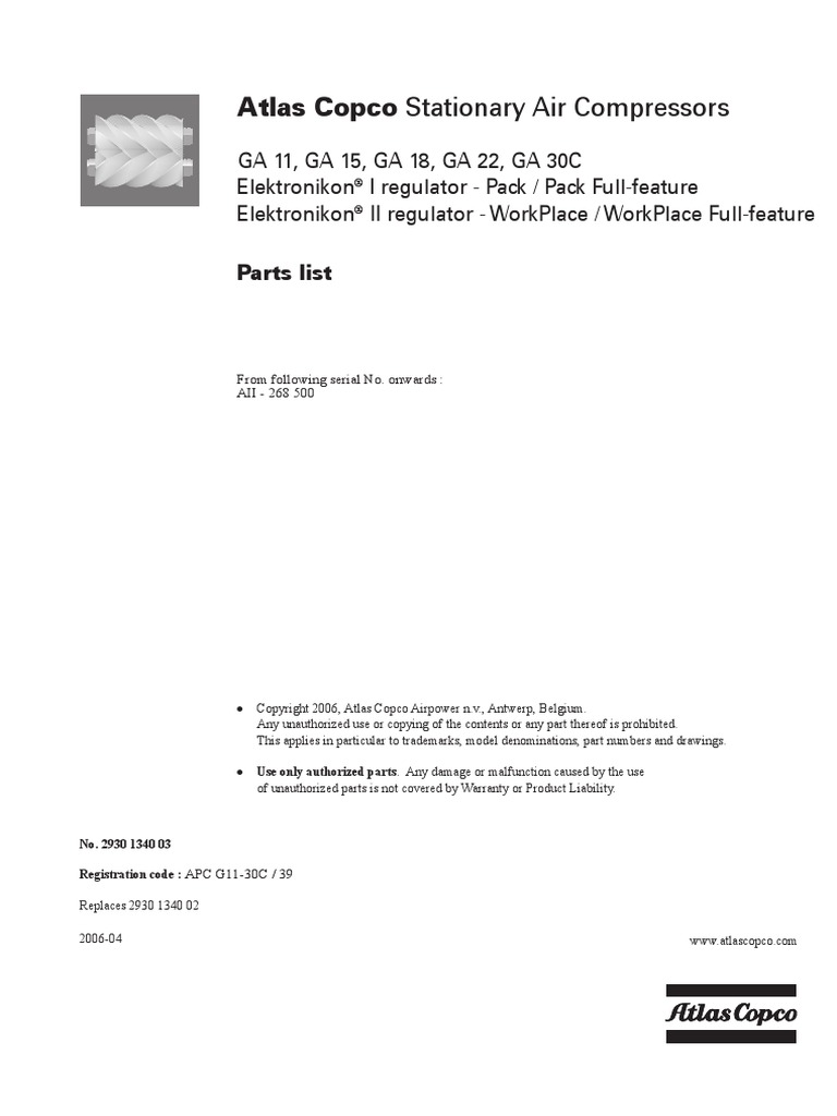 Manual GA 11, GA 15, GA 18, GA 22, GA 30C PDF | PDF | Washer (Hardware ...