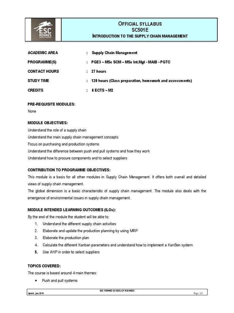 Supply Chain Management Course Syllabus | PDF | Business | Behavior ...