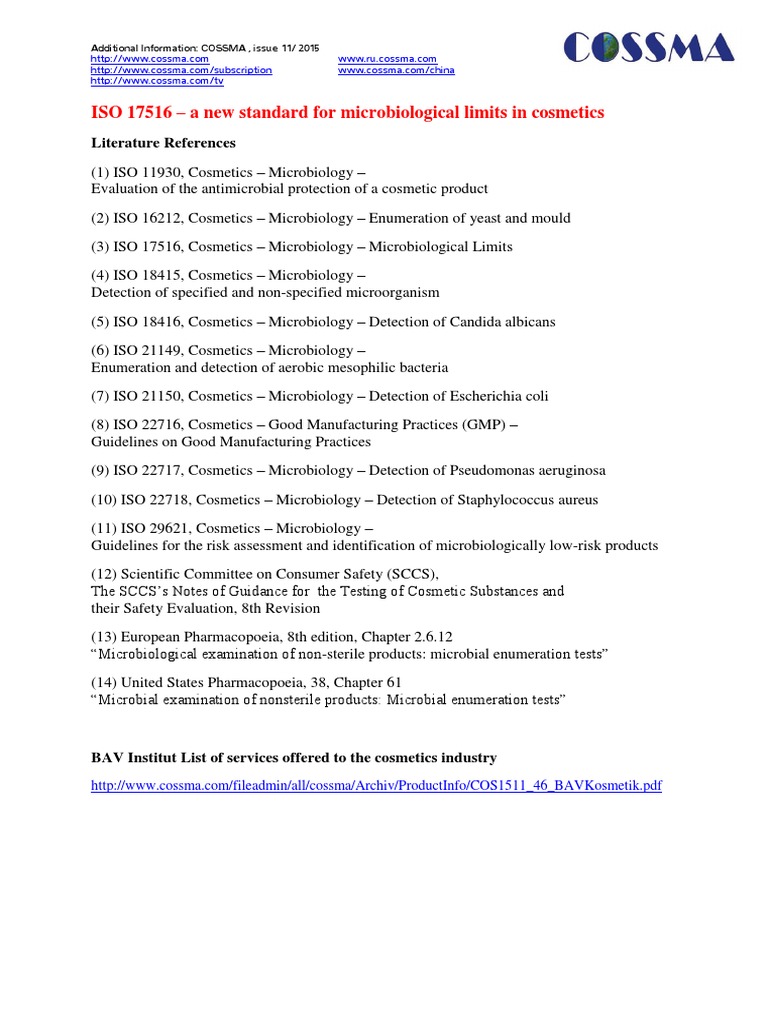 ISO 17516 A New Standard For Microbiological Limits in Cosmetics PDF