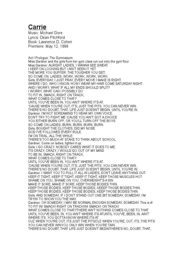 Carrie: Musical Script and Lyrics | PDF | Eve