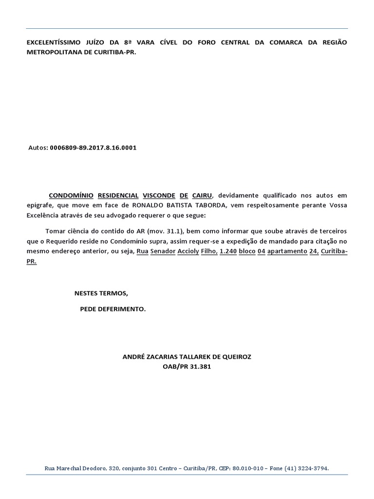 Pedido Expedição de Mandado de Citação PDF