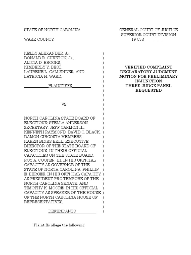 Alexander v. State Board of Elections Complaint PDF United States