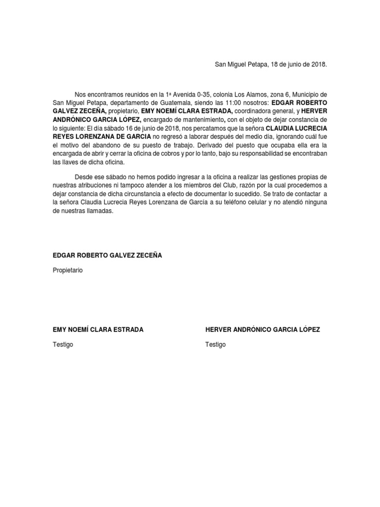 Modelo Carta De Aviso Por Abandono De Trabajo Modelo De Informe Images