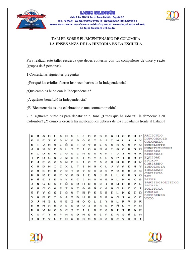 Taller sobre el Bicentenario en Colombia | PDF | Ciencias sociales