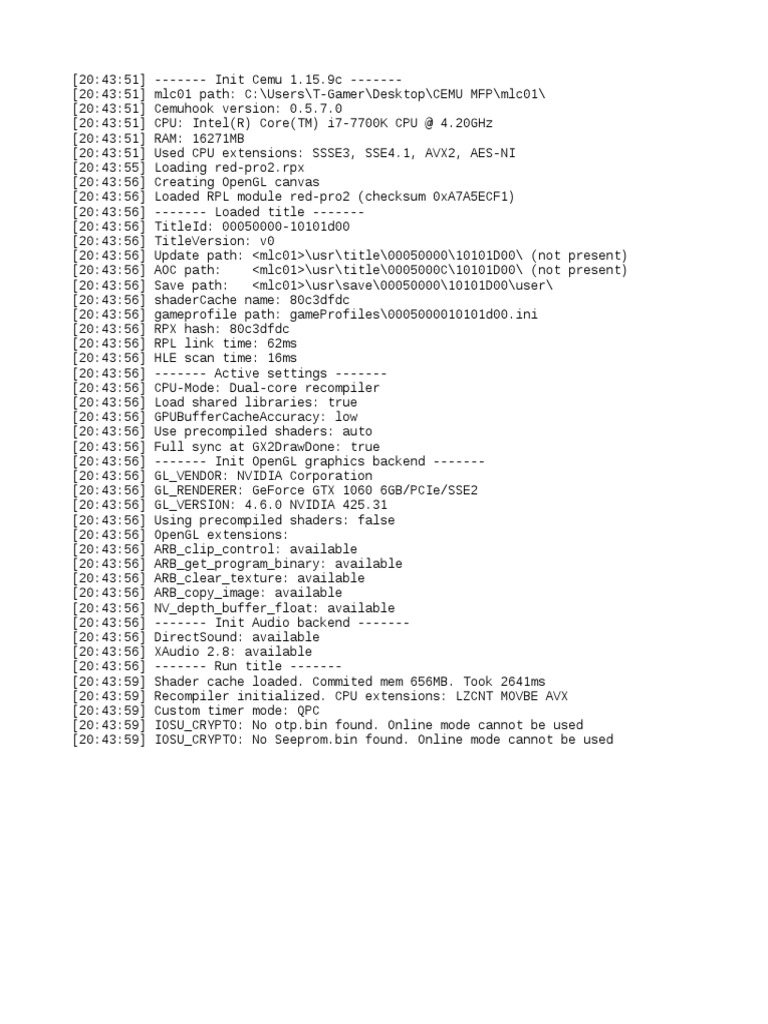 Cemu 1.15.9c Initialization Log | PDF | Computers | Technology ...