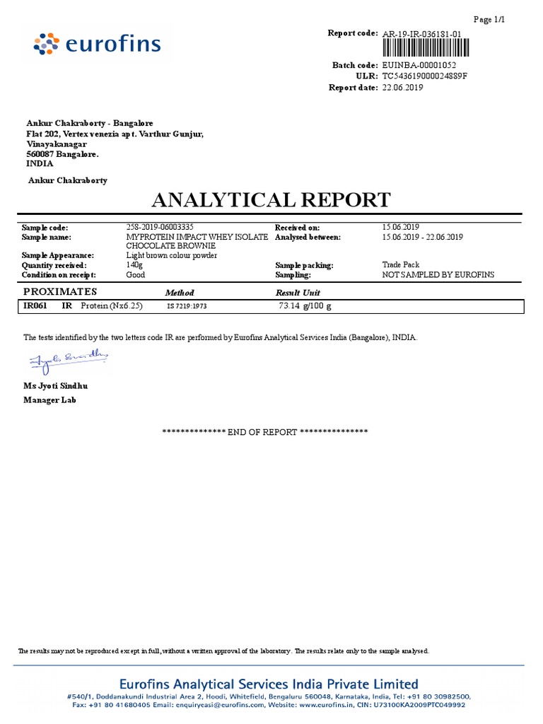 Myprotein Isolate Lab PDF