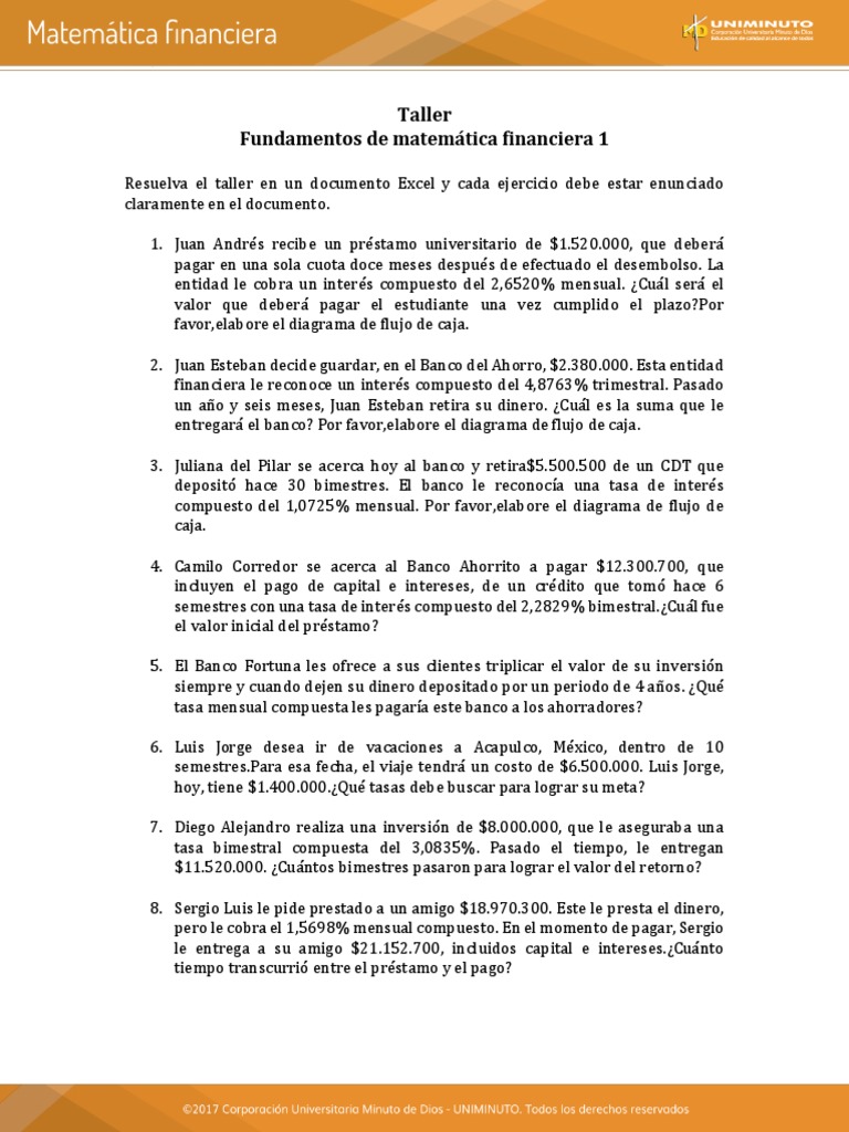 Taller de Matemática Financiera en Excel | PDF | Interés | Tasas de interés