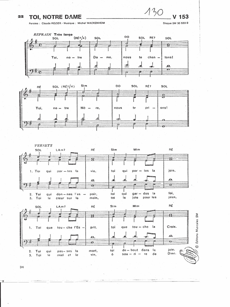 Paroles Toi Notre Dame