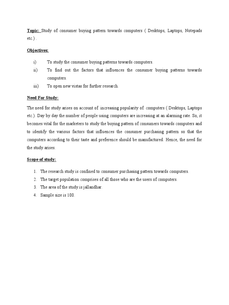 Topic: Study of Consumer Buying Pattern Towards Computers (Desktops ...