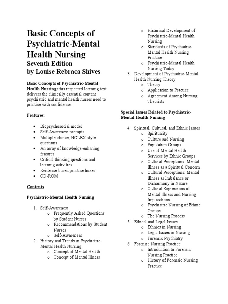 Basic Concepts of Mental Health Nursing | PDF | Health Sciences ...