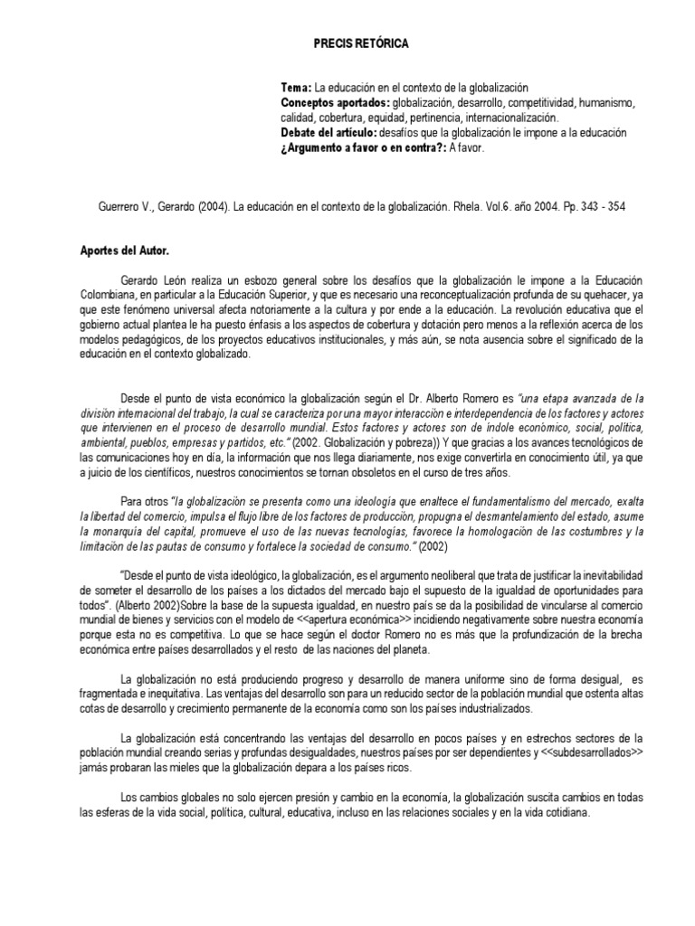 Desafíos de la Educación en Globalización | PDF | Globalización | Plan ...