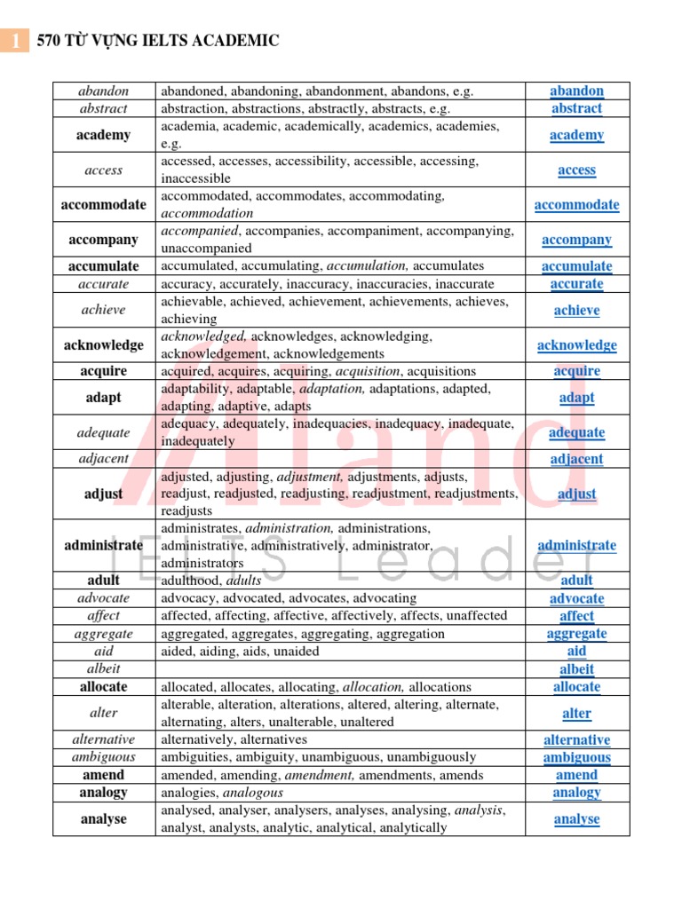 570 IELTS Academic Vocabulary List | PDF