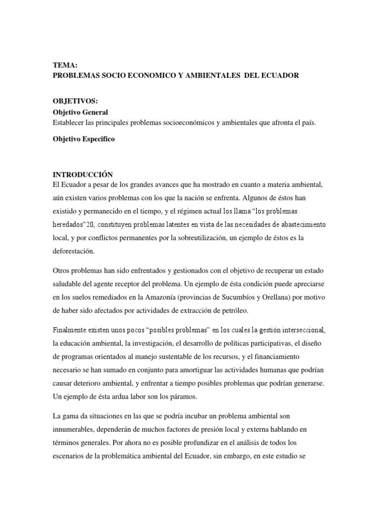 Problemas Socioeconómicos y Ambientales Ecuador | PDF | Deforestación ...
