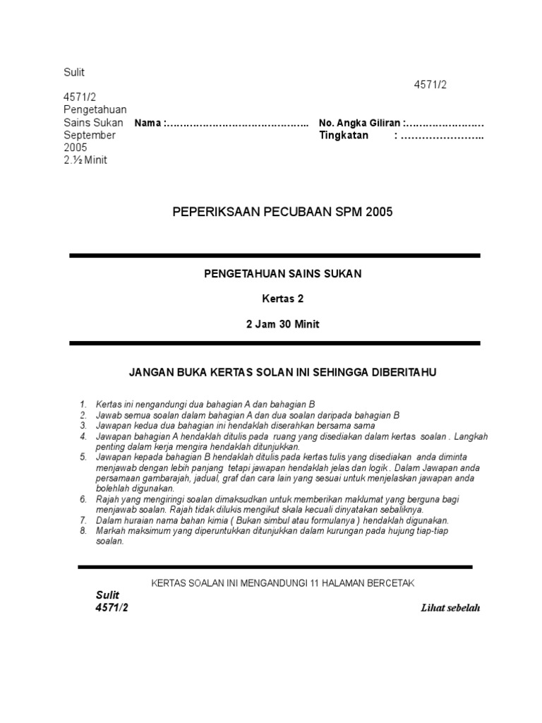 Contoh Soalan Sains Sukan Kertas 1 Tingkatan 4  melayutingkatan