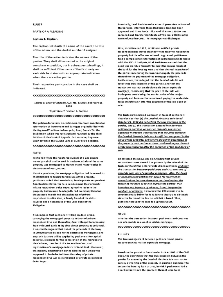 2000 Topic: Rule 7, Section 1. Caption | PDF | Mortgage Law | Affidavit