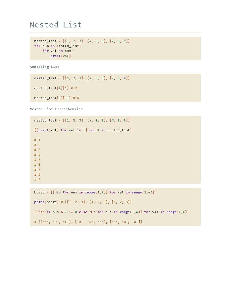 Python Nested List PDF | PDF