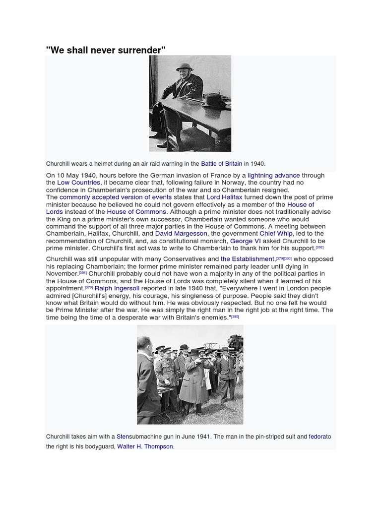 Sir Winston Churchill - We Shall Never Surrender! | PDF | Winston ...