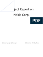 Project Report On Nokia Corp.: Submitted By:-Aqib Iqbal Farooqui Submitted To: - Mr. Uday Khanna