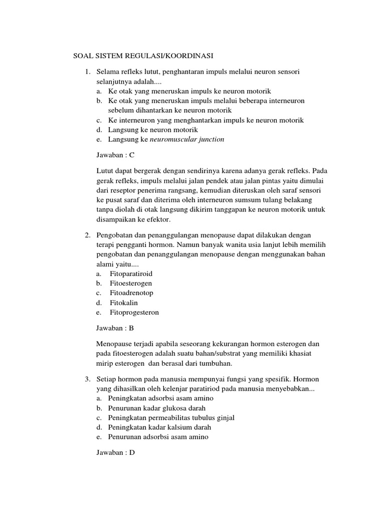 Soal Hots Tentang Sistem Regulasi Dan Koordinasi