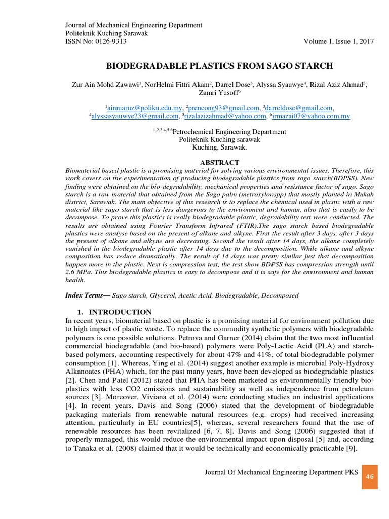 Biodegradable Plastics from Sago Starch | PDF | Biodegradation | Plastic