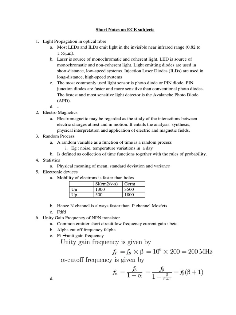 Short Notes On ECE Subjects | PDF