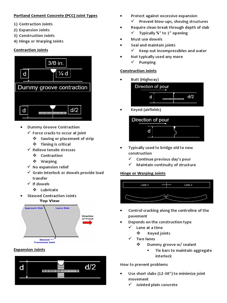 Portland Cement Concrete (PCC) Joint Types PDF Road Surface Concrete