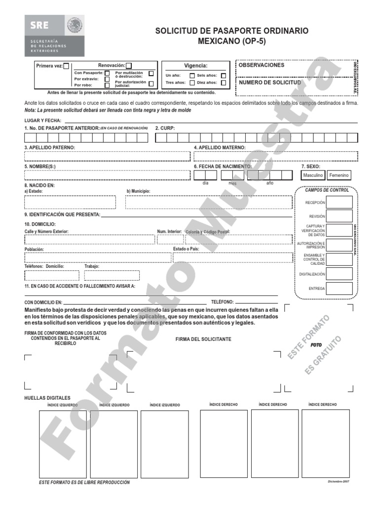 Formato OP-5 para Pasaporte Mexicano | PDF | Pasaporte