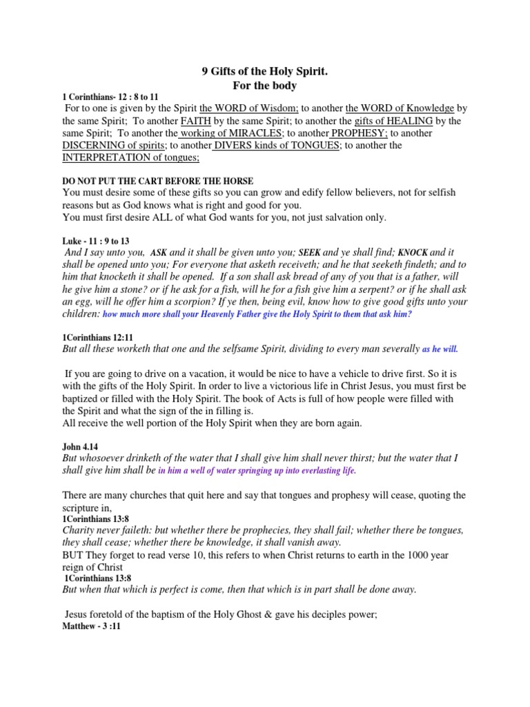 9 Gifts of The Spirit | PDF | Spiritual Gift | Prophecy
