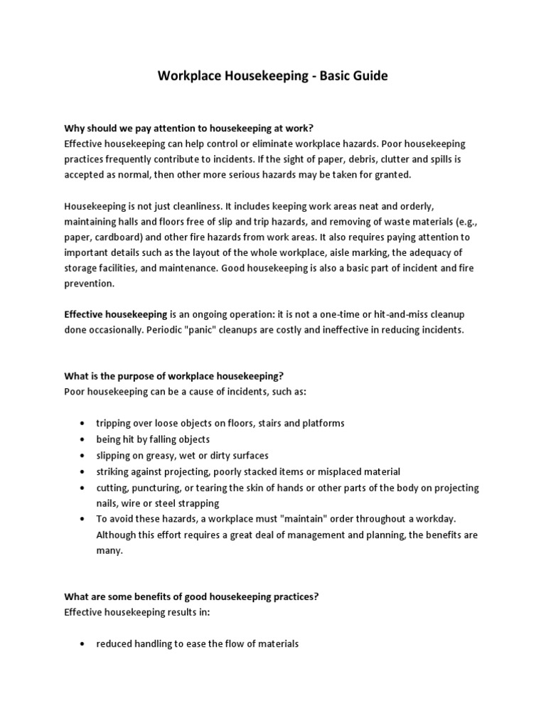 Workplace Housekeeping Basic Guide Why Should We Pay Attention To