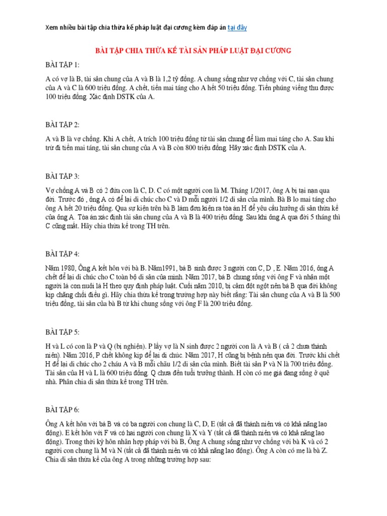 11 Bai Tap Chia Thua Ke Dhlaw - Com.vn | PDF