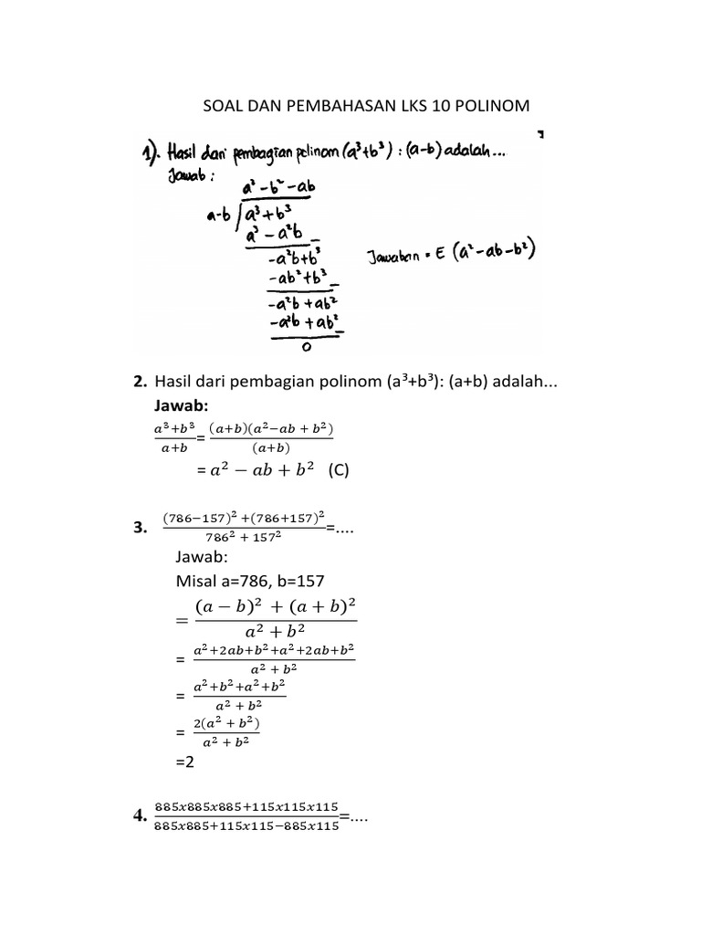 Soal Dan Pembahasan Lks 10 Materi Polinomial