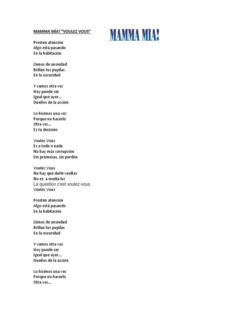 Mamma Mía Voulez Vous Letra Español Arg PDF