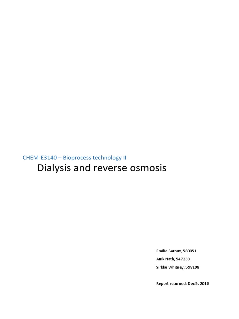 Dialysis Reverse Osmosis PDF Membrane Osmosis