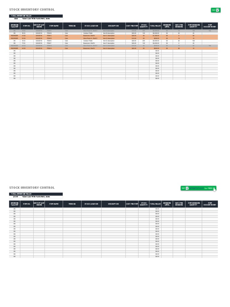 Stock Inventory Control Template | PDF | Inventory | Logistics