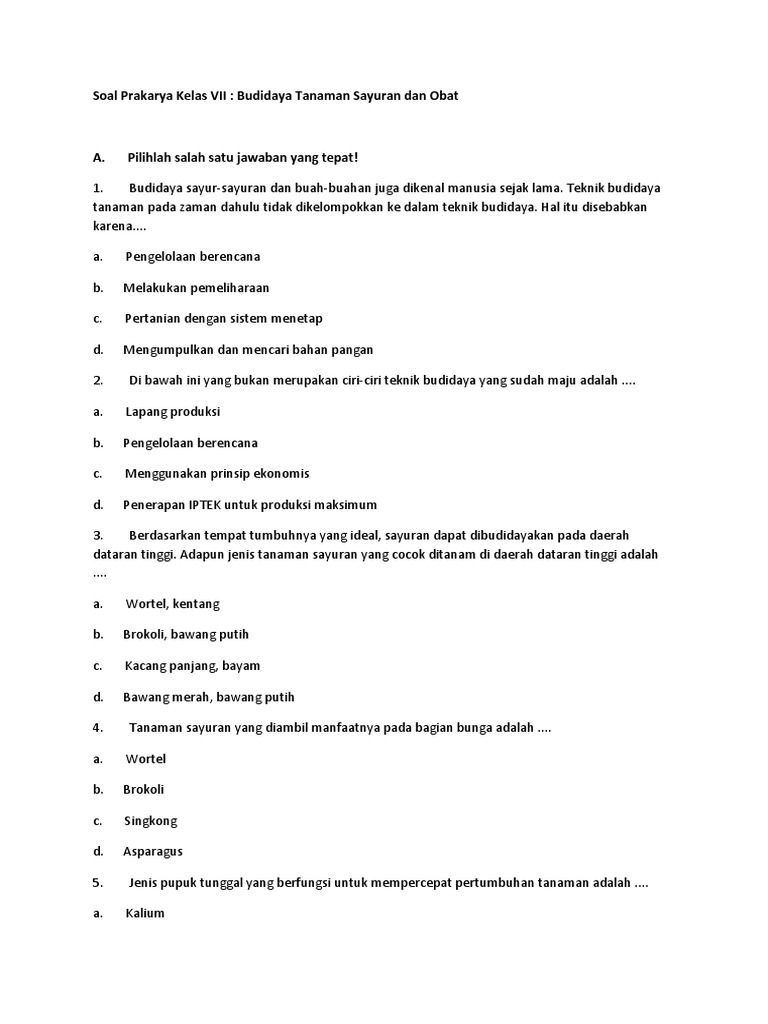 Soal Budidaya Tanaman Dan Jawabannya Info Lif Co Id