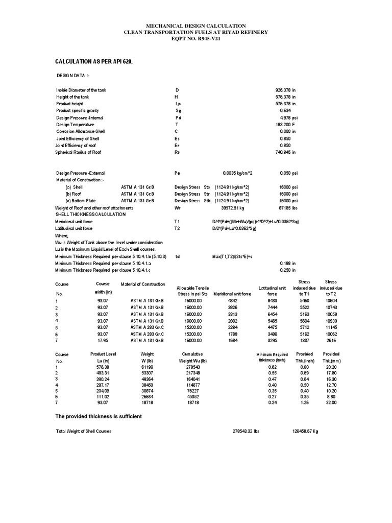 Sample Calc - API 620 | PDF | Stress (Mechanics) | Physics