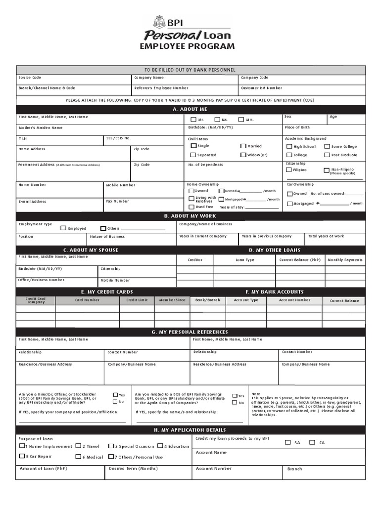 Employee Loan Application Form PDF Credit Card Deposit Account