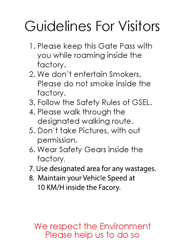 Visitor Guidelines and Safety Procedures for GSEL Factory Tours PDF