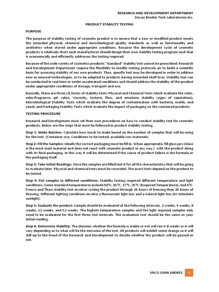 Cosmetic Product Stability Testing Guide | PDF | Emulsion | Cosmetics