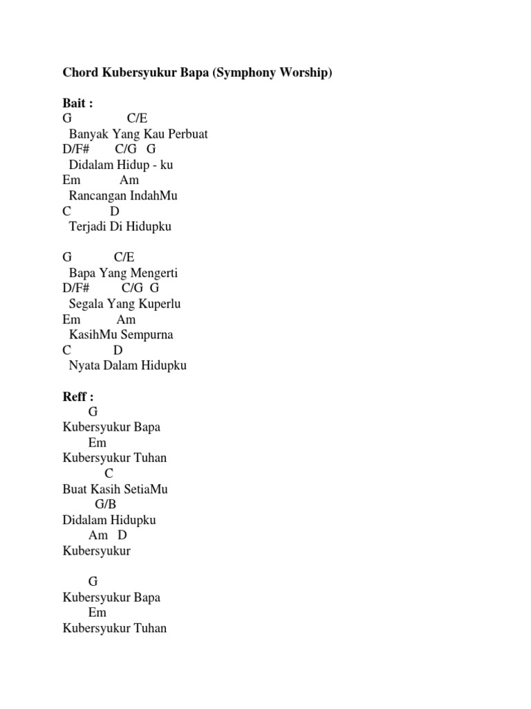 Chord Kubersyukur Bapa