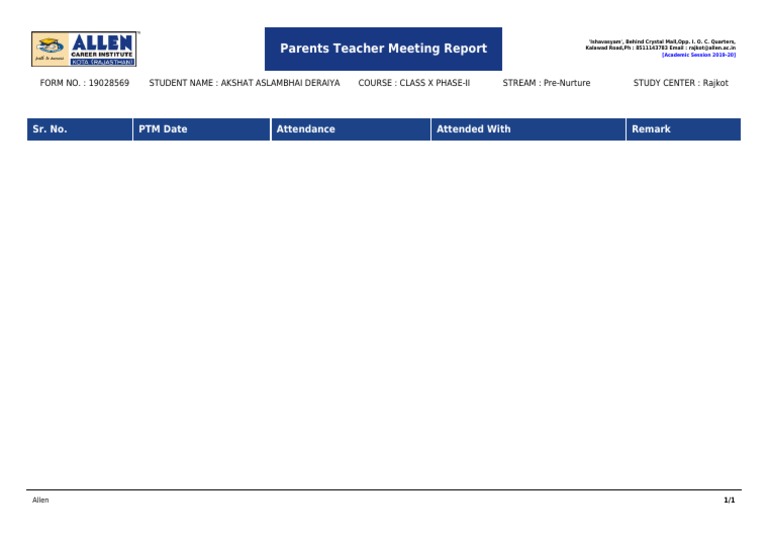 Class X PTM Report: Akshat Deraiya | PDF