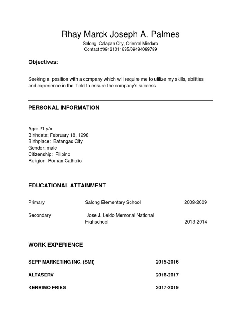 Rhay Marck Joseph A. Palmes: Objectives | PDF | Career & Growth