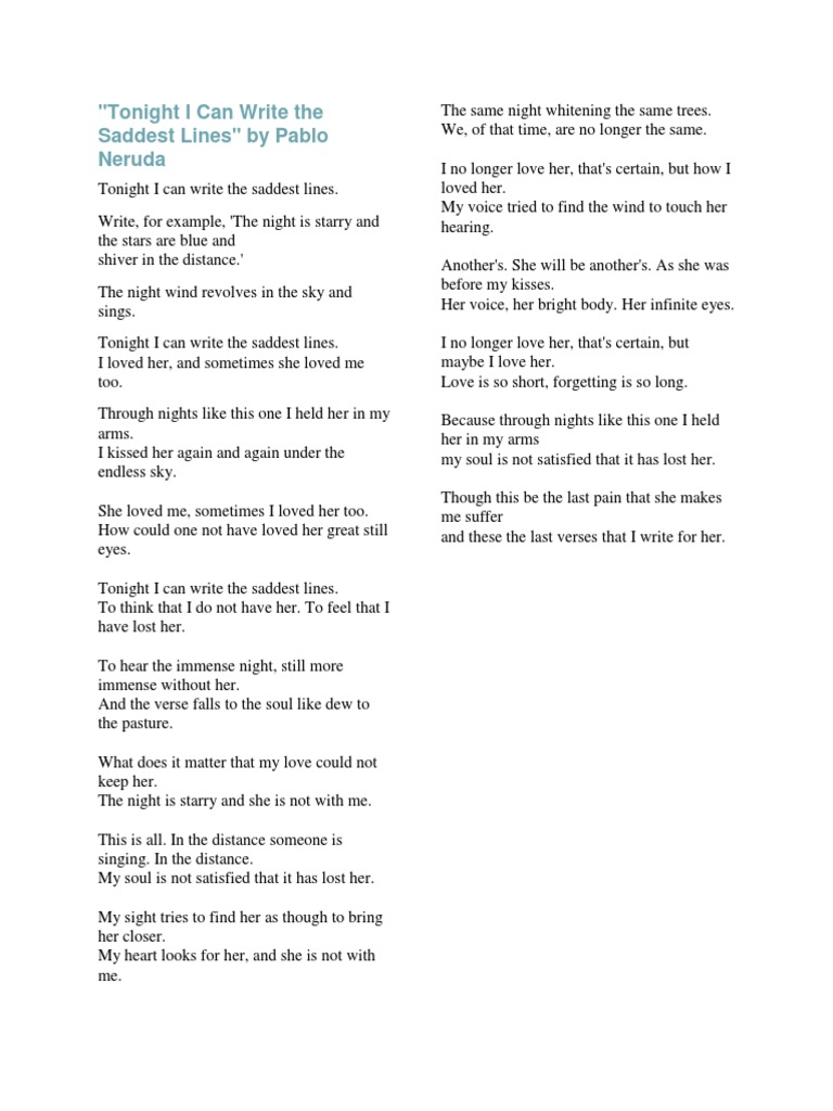Tonight i can write the saddest lines pdf
