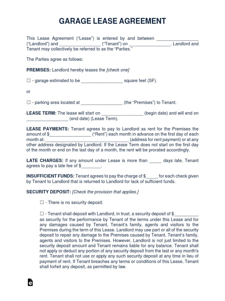 Garage Lease Agreement Template PDF Leasehold Estate Landlord