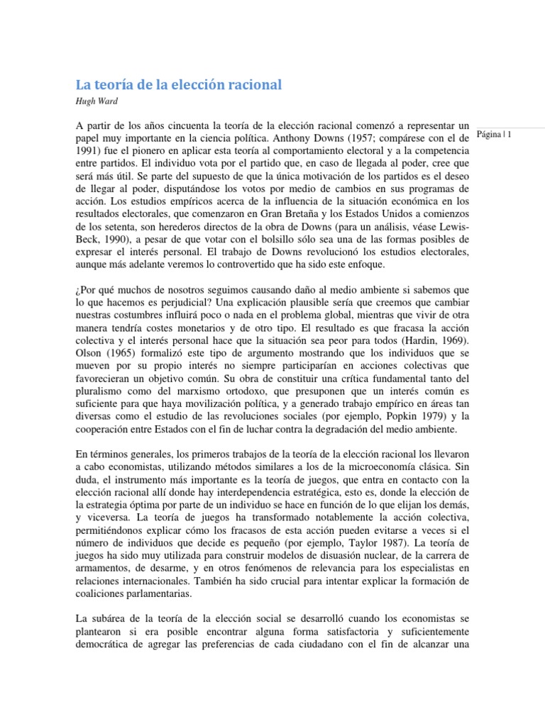 Teoría de la Elección Racional | PDF | Racionalidad | Toma de decisiones