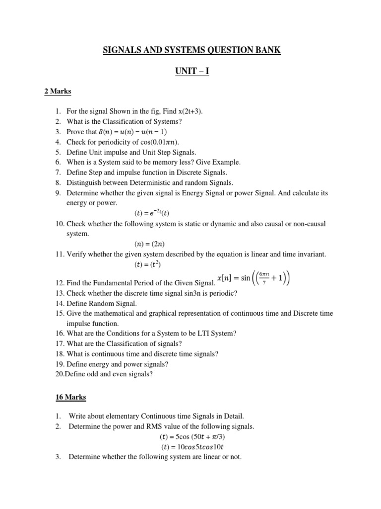 Signals and Systems Question Bank PDF PDF Laplace Transform