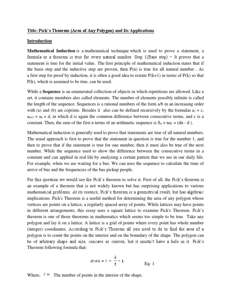 Understanding Pick's Theorem for Area Calculation | PDF | Lattice ...